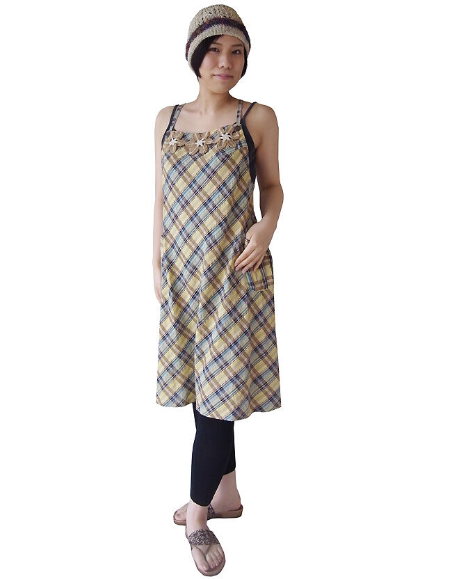 GASA grue ガサグルー チェックワンピース 綿100％ 　オレンジ インド綿オレンジチェックワンピース | A-rue OnlineShop