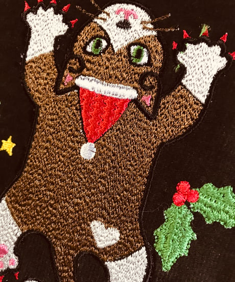 猫ちゃん刺繍画(2Lサイズ）X'mas　No.1(茶ハチワレ）