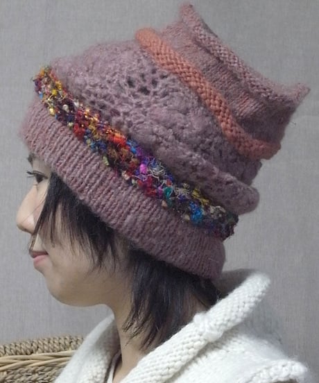 オリジナル花モチーフ手編みターバン