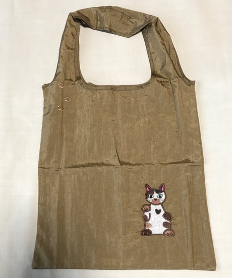 招き猫刺繍バッグ （三毛猫)