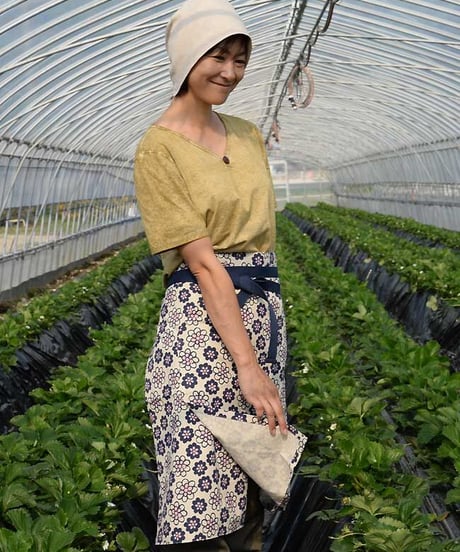 綿麻プリントエプロン (花柄)
