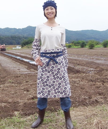 綿麻プリントエプロン (花柄)