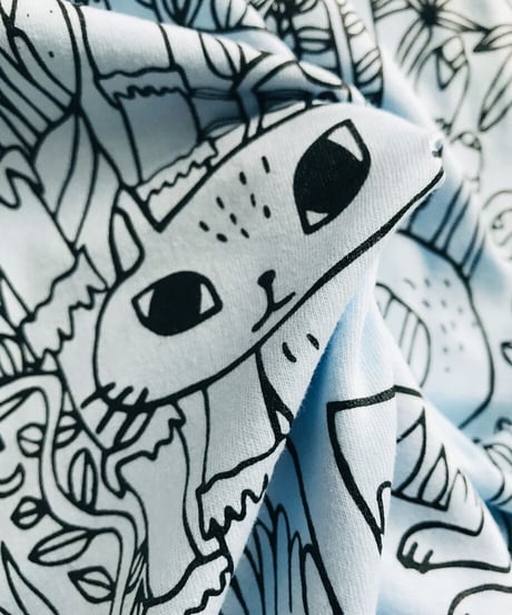 森の猫 Tシャツ (ブルー）