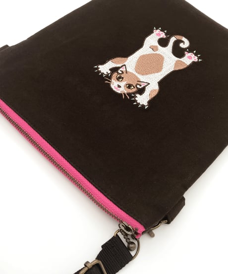 刺繍サコッシュ (CAT- No.1)茶ハチワレ