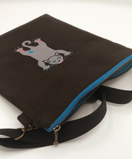 刺繍サコッシュ (CAT- No.1１)グレー猫