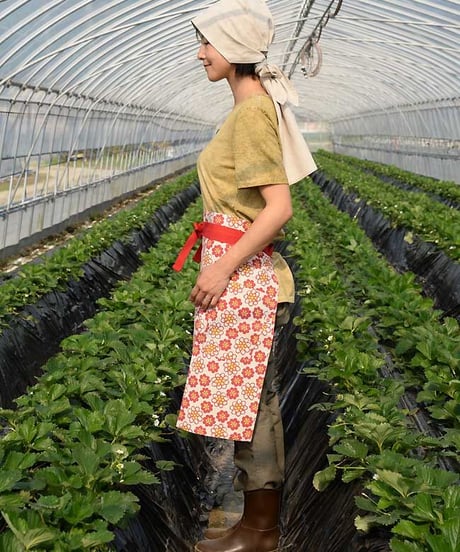 綿麻プリントエプロン (花柄)