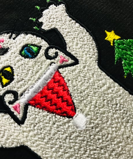 猫ちゃん刺繍画(2Lサイズ）X'mas No.2(白 オットアイ)