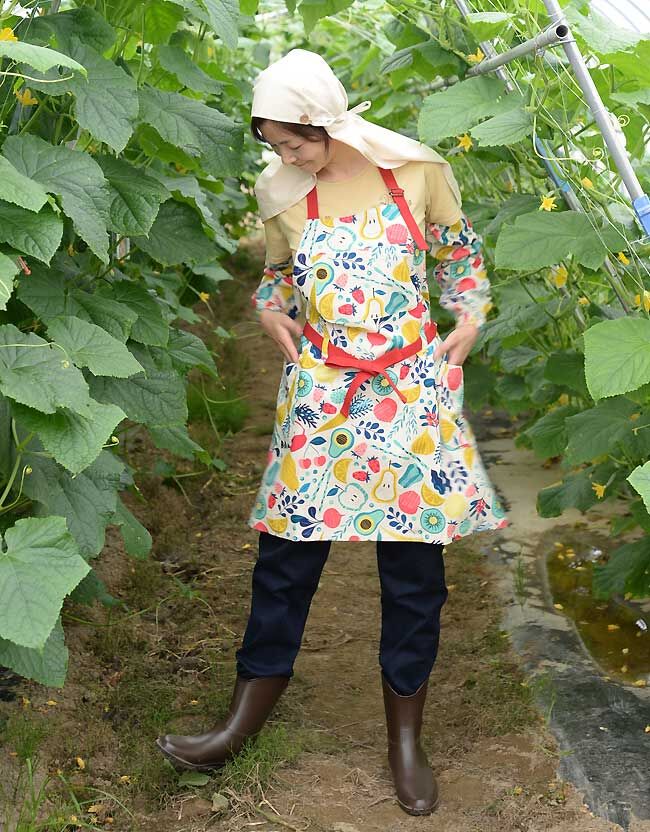 ハンドメイドリバーシブルエプロン アームカバー付【カラー:ネイビー