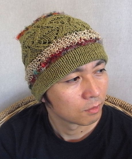ライン手編み帽子