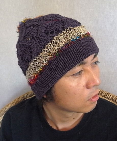 ライン手編み帽子