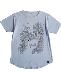 森の猫 Tシャツ (ブルー）