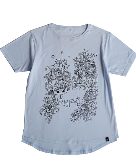 森の猫 Tシャツ (ブルー）