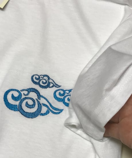 刺繍Tシャツ (アジアンクラウド・4.5oz薄手/ホワイト）