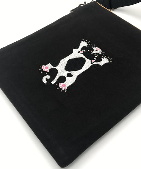 刺繍サコッシュ (CAT- No.4) 黒ハチワレ