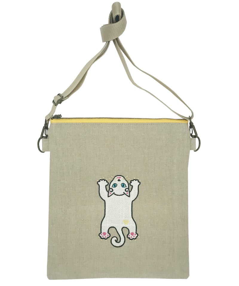 リネン刺繍サコッシュ ( No.06 ) 白猫ちゃん | A-rue OnlineShop