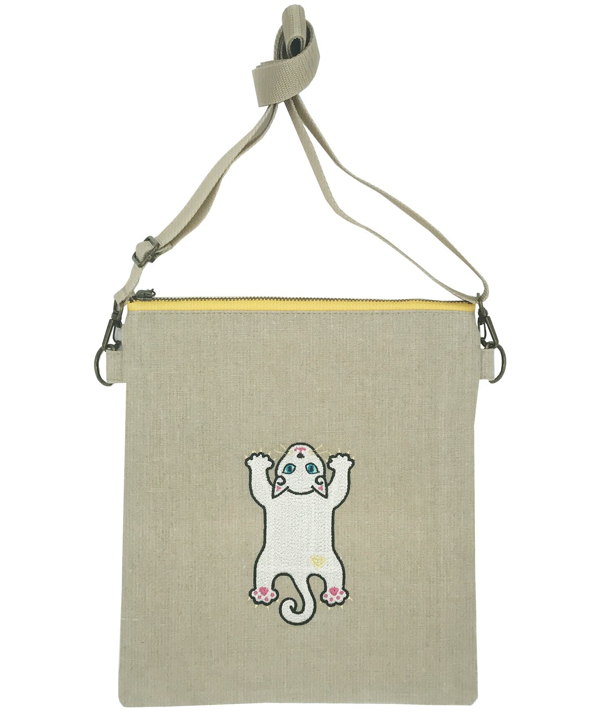 リネン刺繍サコッシュ ( No.06 ) 白猫ちゃん | A-rue OnlineShop
