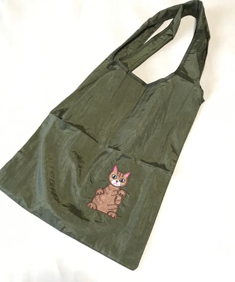 招き猫刺繍バッグ （茶トラ)