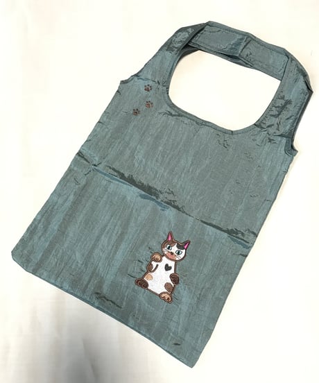 招き猫刺繍バッグ （三毛猫)