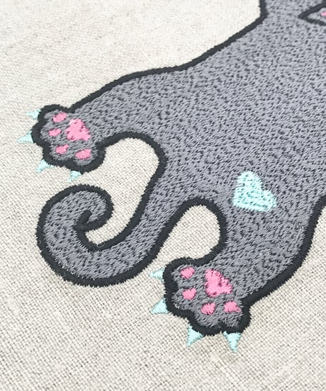 リネン刺繍サコッシュ ( No.08 )グレー猫ちゃん