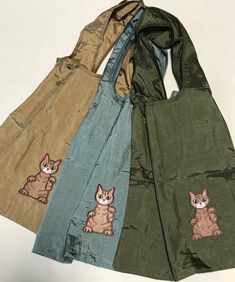 招き猫刺繍バッグ （茶トラ)