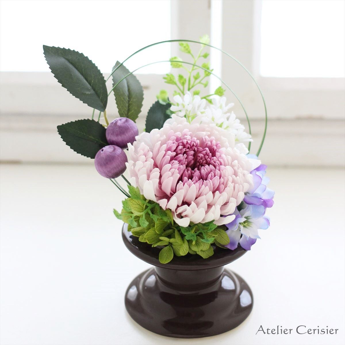 大輪菊の仏花 Sサイズ（紫白菊）お供え花 ＜プリザーブドフラワー