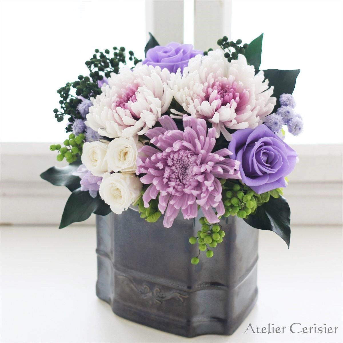 プリザーブドフラワー仏花(エトワール小) プリザーブドフラワー仏花＜エクラン Lサイズ＞パープル【 お供え花