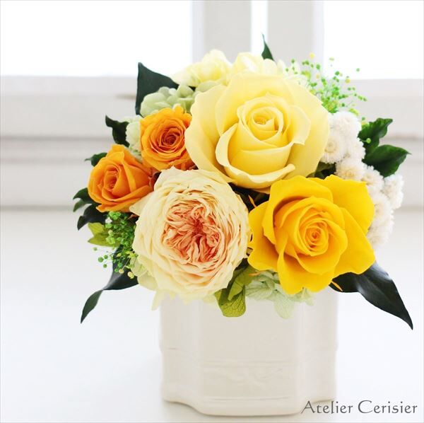 イエロー系プリザーブドフラワーブーケ Amazon｜ブーケブランシェ プリザーブドフラワー 花束 ギフト 枯れない