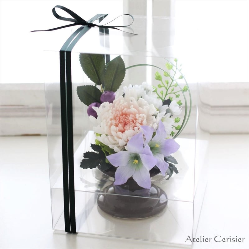 大輪菊の仏花 Sサイズ（桃白菊）お供え花 ＜プリザーブド
