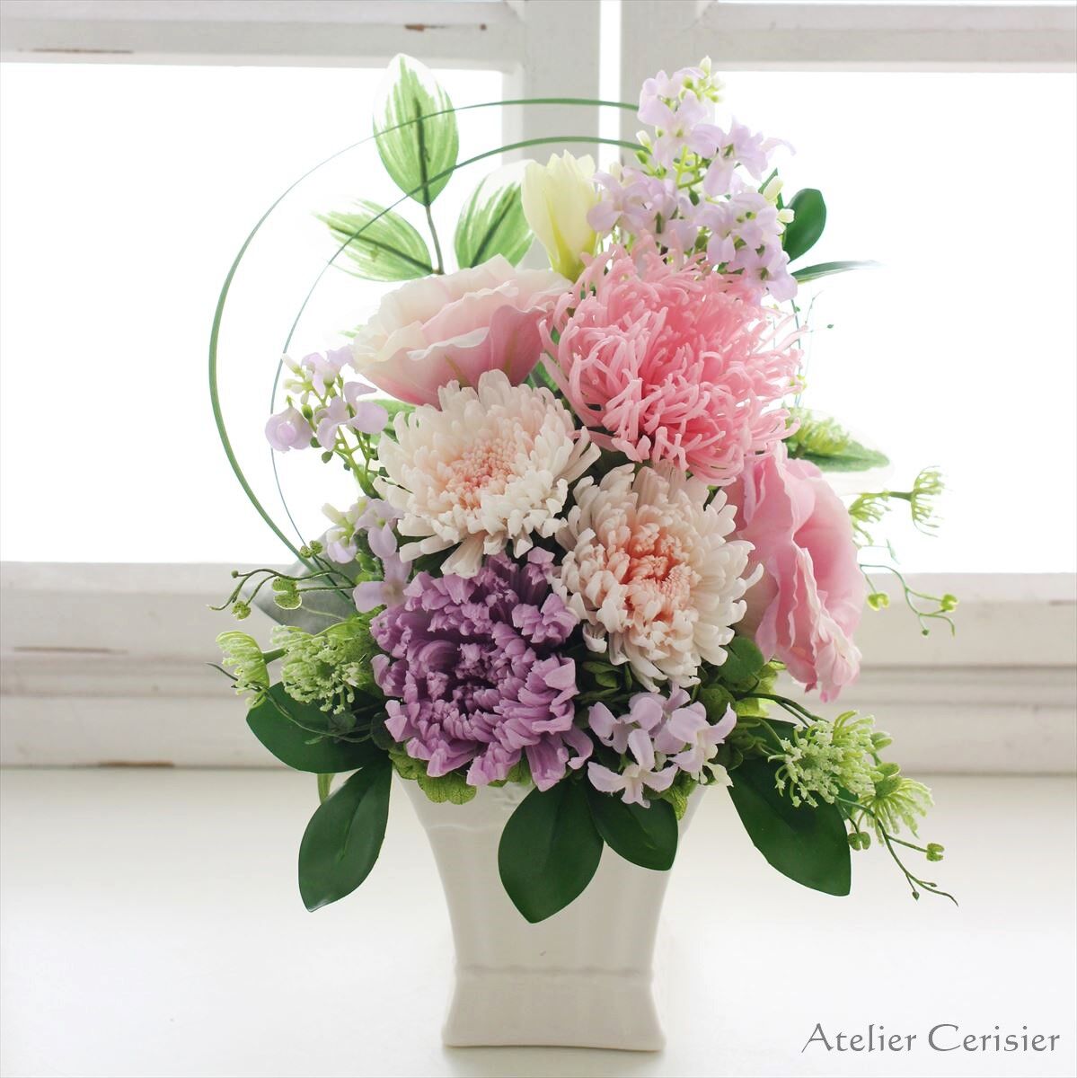 輪菊の仏花（エテルネル 白桃色）Mサイズ プリザーブドフラワー