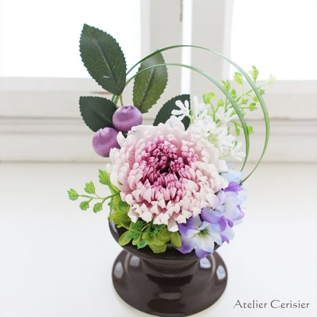 大輪菊の仏花 Ｓサイズ（紫白菊）お供え花 ＜プリザーブドフラワー＞