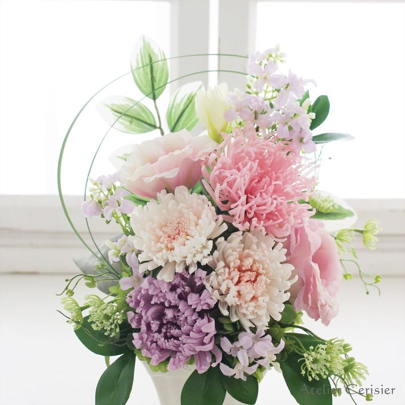輪菊の仏花（エテルネル 白桃色）Mサイズ プリザーブドフラワー