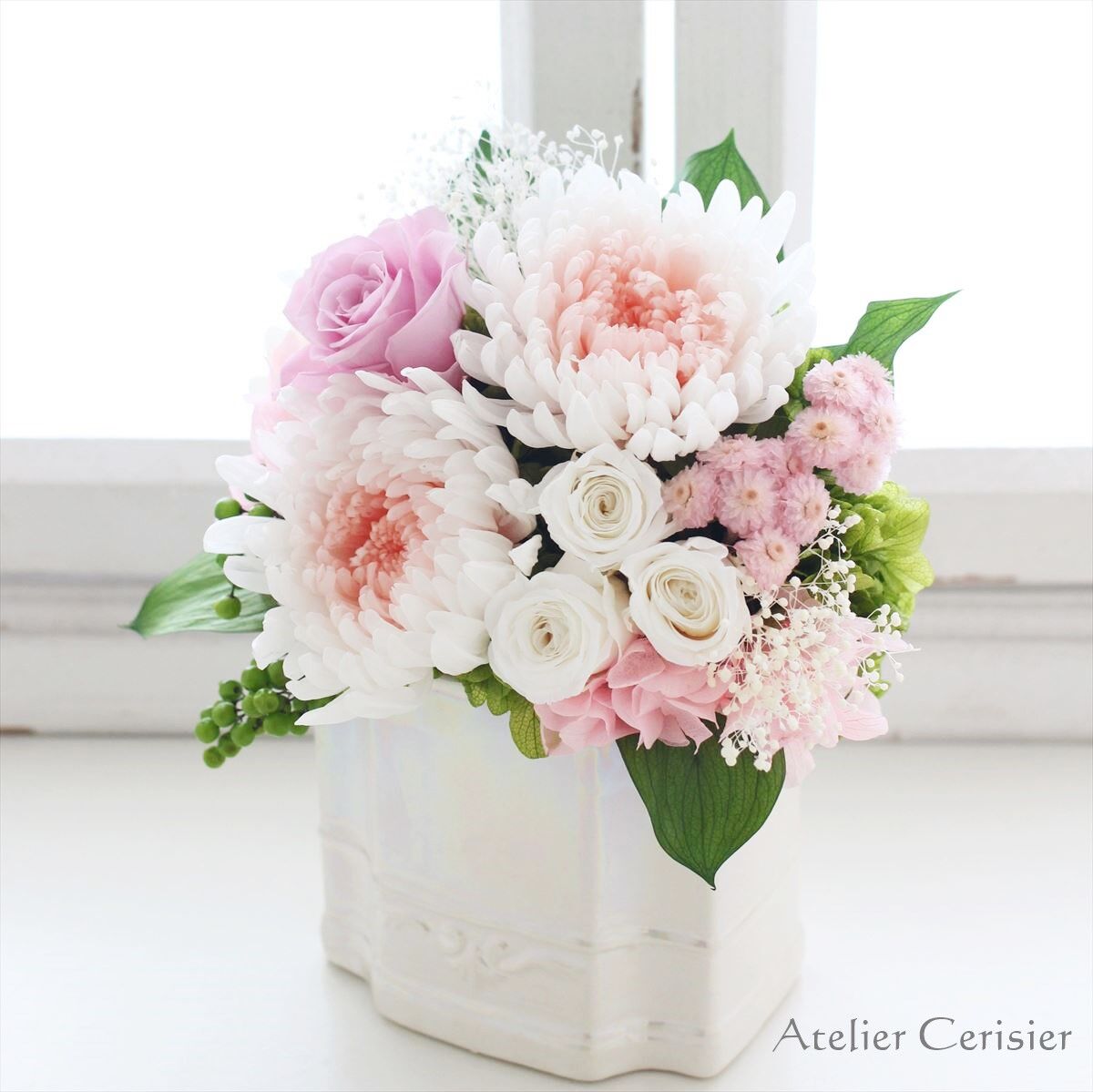 プリザーブドフラワー仏花＜エクラン Mサイズ＞ピンク