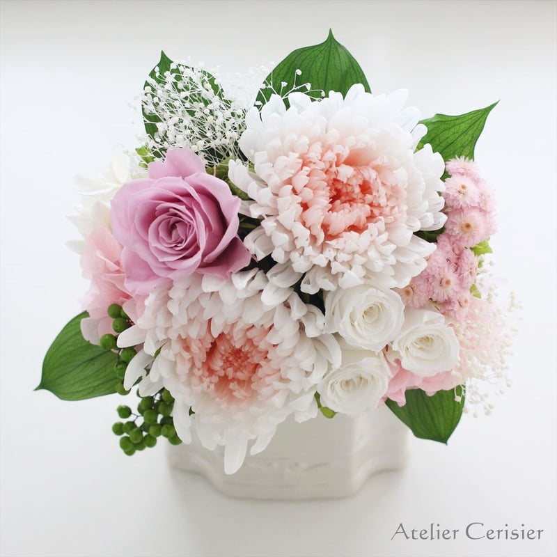 プリザーブドフラワー仏花＜エクラン Mサイズ＞ピンク 【 お供え花