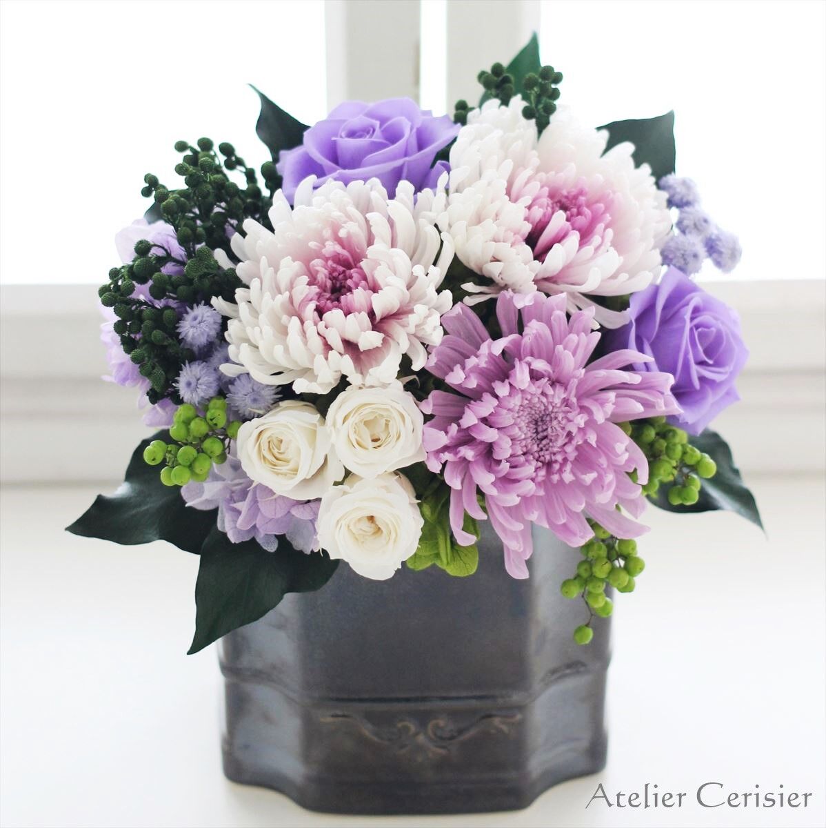 プリザーブドフラワー仏花＜エクラン Lサイズ＞パープル【 お供え花