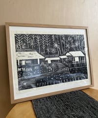 WOOD CUT PRINT -A villa-