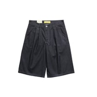 Ｗ32～34 Neo Blue Baggy Pleated Denim Shorts Shadow Black