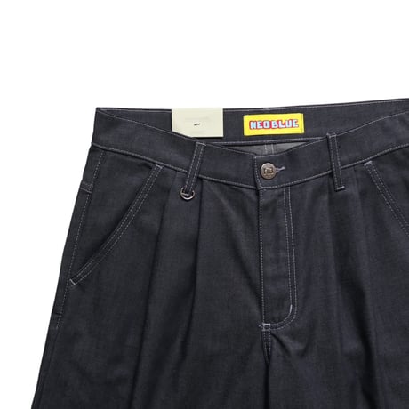 Ｗ32～34 Neo Blue Baggy Pleated Denim Shorts Shadow Black