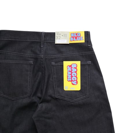 Ｗ32～34 Neo Blue Baggy Pleated Denim Shorts Shadow Black