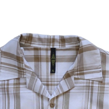 XL True Rock Open Collar Check Shirts White × Beige