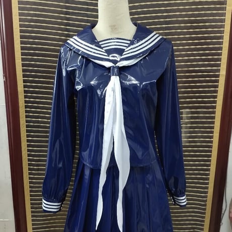 エナメル 冬（夏）制服、紺・長袖セーラー服　コスプレ衣装
