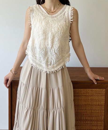 fringe embroidery lace vest
