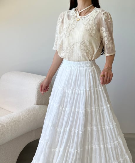 mesh flower embroidery tops