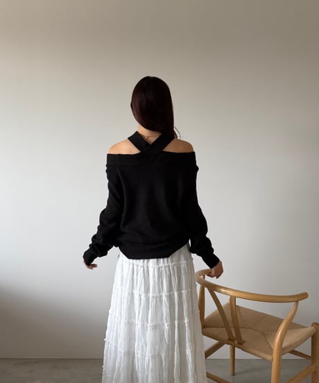 cross detail offshoulder knit