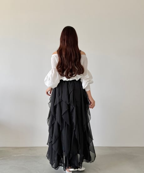chiffon frill long skirt (3色)