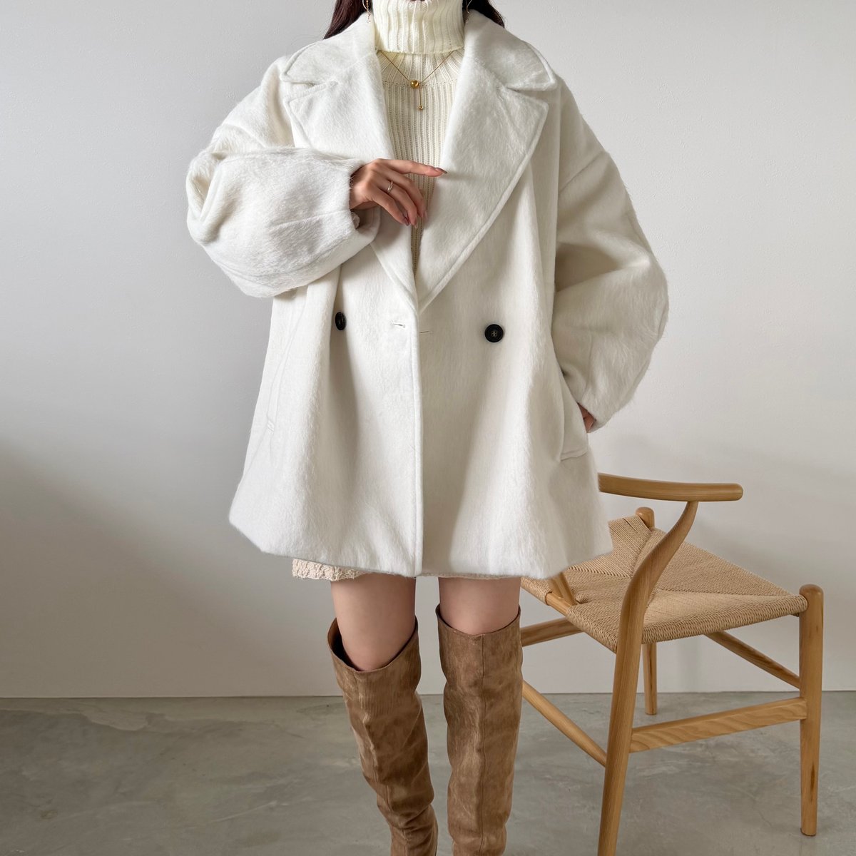 ジャケット・アウター smyeon Middle shaggy coat white Smyeon コート アウター Middle shaggy coat/ミドルシャギーコート
