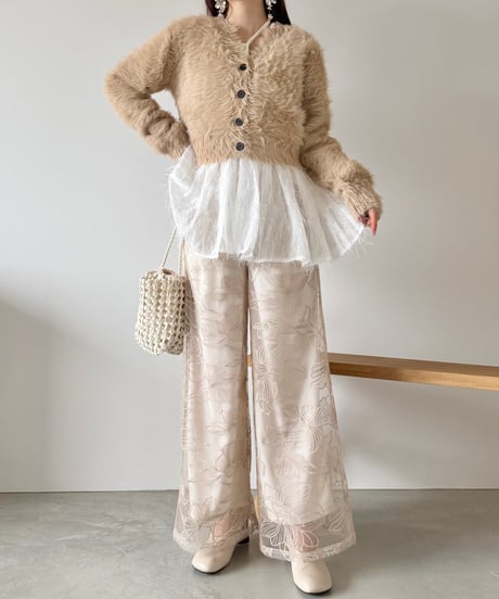 flower lace sheer wide pants