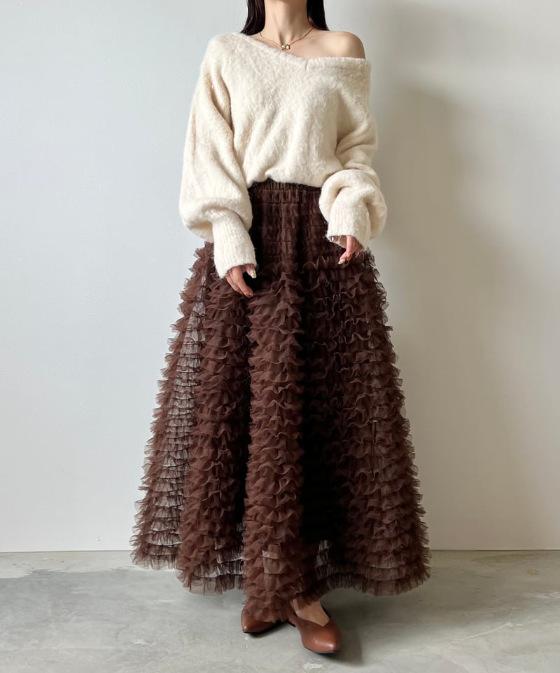 airy frill volume tulle skirt(brown) | AÉRMA bo