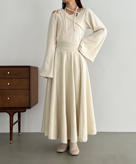 flare silhouette panel skirt(beige)