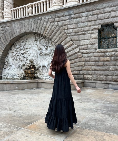 flower design flare onepiece (black)