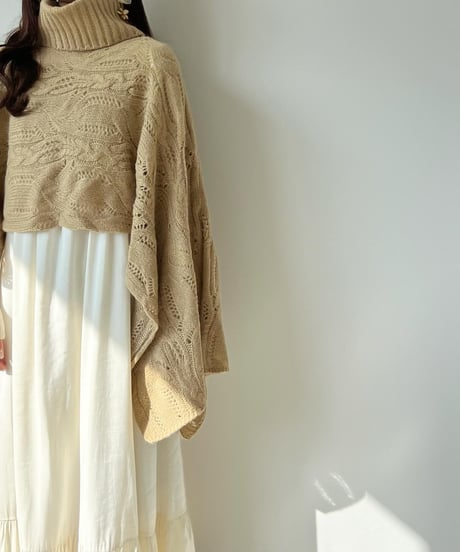 turtle neck asymmetry cape knit